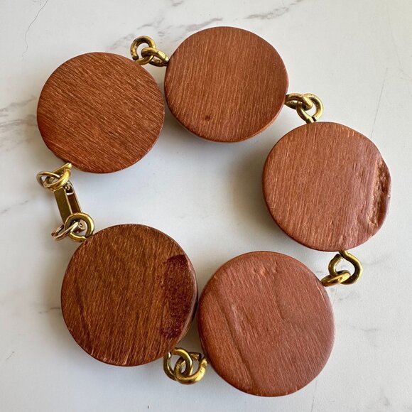 Vintage 1970s Resin & Wood Bracelet, 8” Modernist Studio Jewelry - Picture 2 of 12